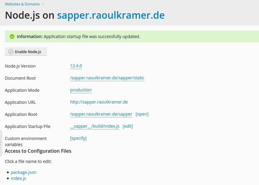 run a sapper app on a plesk server